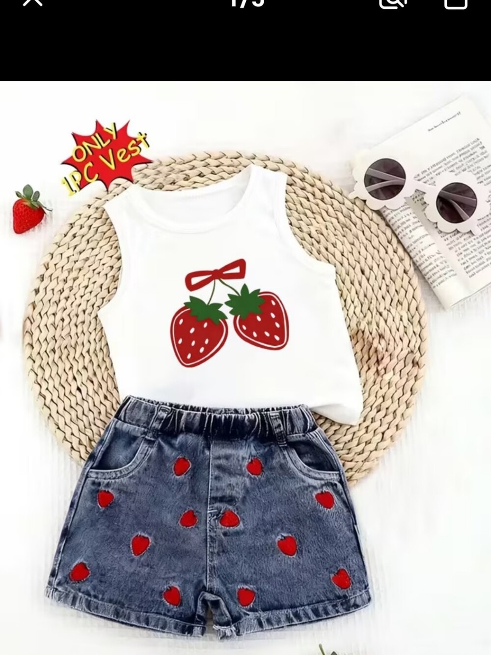 New Girls White Strawberry Tank Top sz 4-5yrs #1371-378